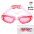 Pink adult swimming goggles with integrated earplugs and UV protection coating - Bag Packaging / Transparent Pink
