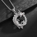 Collier hip hop pendentif dragon argenté avec cristaux et yeux en pierres rouges - Pendentif Seul de Couleur Argentée