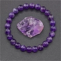 Natural deep purple amethyst beaded stretch bracelet with raw crystal stone prop - Purple Crystal