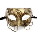 Vintage Steampunk Halbmaske in Antik-Bronze Optik mit dekorativen Metallketten - Prinz-Stil - Punk-Kette / Bronzegold