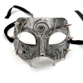 Retro-Punk-Halbmaske in Antiksilber mit Metallstacheln und Kettenverzierung - Prinz-Stil - Punk-Kette / Antiksilber