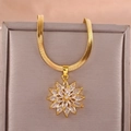 Gold sunflower necklace with zircon petals on a snake chain displayed in a gift box - Gold