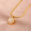 Gold snake chain necklace featuring a heart pendant with zircon on pink silk - Gold