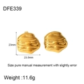 Detailed view of 23mm textured conch geometric earrings in 18k gold plated steel - Wavy Textured Round/DFE339