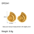Detail showing 28mm x 22.5mm dimensions of gold spiral shell stainless steel earrings - Spiral Scallop/DFE341