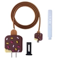 5-piece silicone Christmas charger protector set with rainbow detail and cable spiral - Ice Cream Coffee / Five-Piece Set