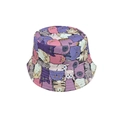 Close-up of vibrant cartoon cat prints on a colorful digital print sun bucket hat - M (56-58cm) / 2# Purple Pink Cat Print