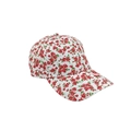 Floral cotton baseball cap with red flowers and green leaves on white background - Baseball Cap / Small Flower White-Baseball Cap