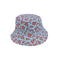 Close-up of light blue bucket hat with red floral print and wide brim sun protection - Bucket Hat / Small Flower Blue-Bucket Hat