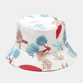 Detail shot of the high-quality stitching on white tropical palm leaf print bucket hat - M (56-58cm) / 2# White Tropical Plant