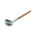 Light green silicone soup ladle with ergonomic wooden handle for non-stick cookware - Soup Spoon