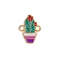 Close-up of glitter cactus pendant with colorful enamel and golden metal base - Potted Cactus