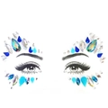Autocollants faciaux en cristal bleu et AB pour maquillage de fête Halloween - Style de Gemme Bleue Irisée (L0060)