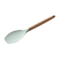 Water green silicone cooking spoon with ergonomic wooden handle and hanging hole - Solid Turner