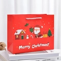Rote Weihnachts-Geschenktüte mit Weihnachtsmann-Motiv und weißen Tragekordeln - Weihnachtsmann-Geschenk / Extra Groß (35x15x33cm)