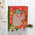 Rote Weihnachts-Geschenktüte mit Sichtfenster, Rentier-Motiv und Merry Christmas Text - Weihnachtsrentier / Klein 18*8.5*24 cm