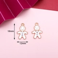 White enamel gingerbread man alloy charm with gold trim and rhinestone buttons, 18x12mm - 29# Gingerbread Man
