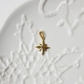 Detailed close-up of a minimalist 18K gold star pendant on an elegant white ceramic plate - G15-Small Eight-Pointed Star