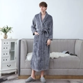 Thick grey flannel bathrobe for men and women featuring tie-waist and side pockets - Elegant Gray (Men)