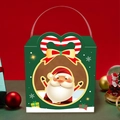 Green Christmas gift box with cartoon Santa Claus pattern and transparent handle - S-38 Santa Claus Big Beard / Flat Shipping