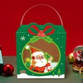 Green Christmas gift box with Santa motif and clear window for snacks and apples - S-38 Santa Claus Glasses / Flat Shipping