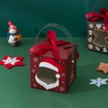 Scatola regalo di Natale con motivo Babbo Natale, fiocco rosso e manico trasparente - Con Nastro e Manico / Babbo Natale Rosso