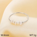 Slim silver titanium steel ring featuring five aligned white freshwater pearls - US 6 / Steel Color (KR111006-KLX)