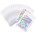 Stack of white border laser iridescent resealable packaging bags for jewelry display - 8x13cm (50 Packs) / White