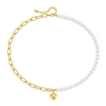 Collar de perlas estilo clip minimalista con colgante de corazón en oro de 18k - Chapado en Oro de 18K/Colgante de Corazón