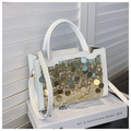 Bolso de mano blanco con lentejuelas doradas y plateadas y una correa desmontable - Blanco