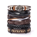 Vintage multi-layer braided leather bracelet set for men with alloy sun charms - Black Brown Retro Braided Basic