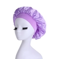 Macro view of purple elastic wide band and satin texture on hair care bonnet cap - One Size / Light Purple