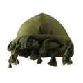 Turbante verde militare foderato in raso con coda intrecciata e frange decorative - Verde Militare