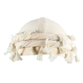 Men's beige satin lined turban hat with braided twist rope and tassel detail - Beige