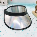Iridescent holographic sun visor with black trim shown from an overhead perspective - Silver Glitter-Elastic Band