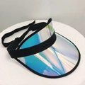 Adjustable sun visor hat with holographic PVC lens and black elastic headband strap - Blue Holographic-Buckle Strap