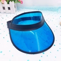 Blue transparent PVC sun visor hat with black PU leather trim and adjustable headband - Blue-Elastic Band
