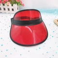 Red transparent PVC visor sun hat with black faux leather trim and star pattern texture - Red-Elastic Band