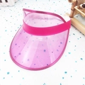 Pink translucent sun visor hat featuring purple star sequins and open top design - Pink-Elastic Band