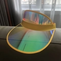 Iridiscent PVC sun visor hat with yellow leather brim trim for UV protection - Yellow