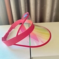 Rose pink open top sun visor hat with colorful gradient translucent PVC brim - Deep Pink