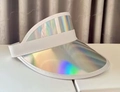 White holographic laser PVC sun visor hat with iridescent rainbow brim for UV protection - Holographic Laser