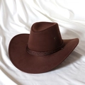 Classic dark brown faux suede cowboy hat with woven band detail on white satin background - M / Dark Coffee