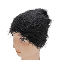 Dettaglio del berretto in maglia nera pelosa che mostra la morbida texture in mohair - Nero Puro