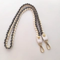 Detailed weave of grey and beige cotton shoulder strap with gold metallic threads and hooks - 80cm / Gray