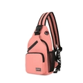 Bandolera deportiva de nailon rosa con correas ajustables y bolsillos laterales de malla - Rosa