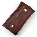 Dunkelbraune Leder Schlüsseltasche mit Litschi-Maserung und zwei silbernen Metalldruckknöpfen - Kaffeebraun