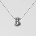 Collana con pendente lettera B stile palloncino in acciaio inox lucido argento - Argento-Lettera B