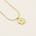 Collar de trébol dorado con colgante letra D e incrustación de concha blanca - Letra D