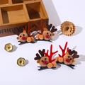 Cute Christmas reindeer antler hair clips with plush pom-poms on a white background - Cute Deer Clip (T2-1) / Red